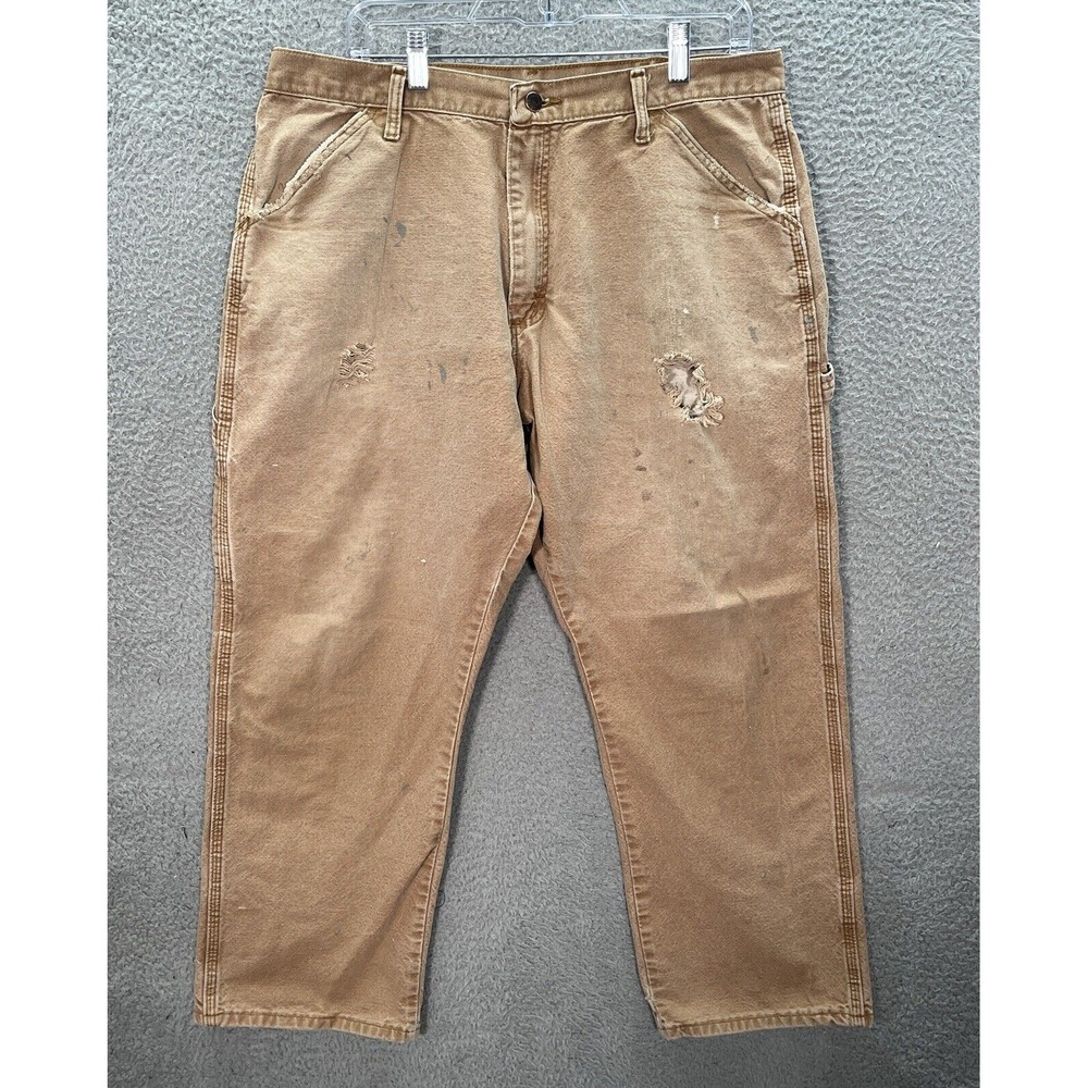 Rustler Pants Mens 36x30 Tan Duck Canvas‎ Carpenter Workwear Skater THRASHED
